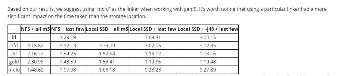 gem5 场景下 ld/bfd/lld/gold/mold 链接耗时对比（NFS 与本地 SSD）
